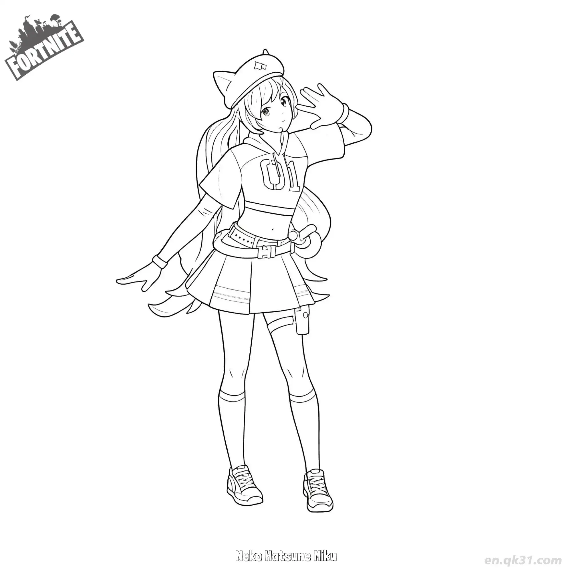 免费 猫耳初音未来 1简笔画 素描 涂鸦 - 免费可打印堡垒之夜 下载PDF 简笔画涂色页